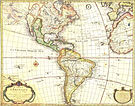 Antique map of the Americas, also showi; background-color:#A0522D;"