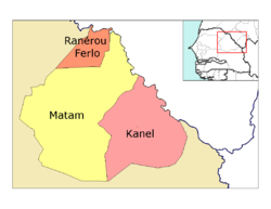 Matam région, divided into 3 départements