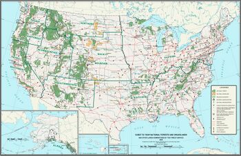 A map of the United States showing the locations of the National Forests and National Grasslands