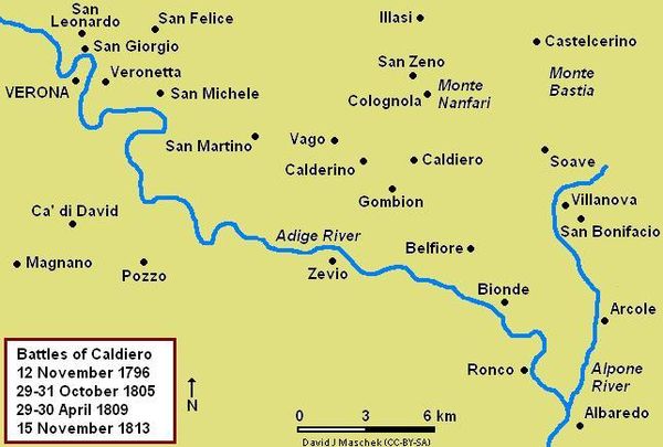 Map of the Battle of Caldiero, 29–31 October 1805