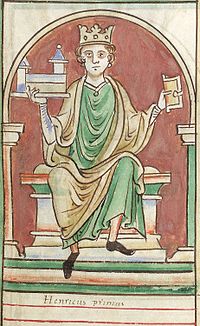 An image of Henry I on a throne at his coronation.