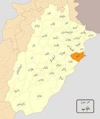 Location of Kasur District (highlighted in orange) within Punjab.