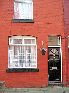 Harrison's first home, a red brick building