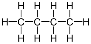 A diagram showing one line of four connected Cs (carbon atoms) branching out to ten Hs (hydrogen atoms)