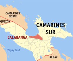 Map of Camarines Sur showing the location of Calabanga