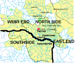 Richmond is often subdivided into North Side, Southside, East End and West End. Short Pump is in Richmond's "Far West End."