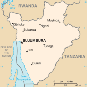 tan color map of Burundi with cities