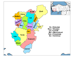 Location of Bozkurt (district), Denizli within Turkey.