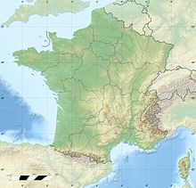 Map of France showing the route of the Bordeaux–Paris race