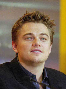 A photograph of Leonardo DiCaprio attending a press conference for The Beach.