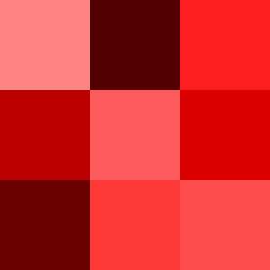 A series of squares in various shades of red