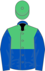 Emerald Green and Royal Blue (halved horizontally), Blue sleeves, Emerald Green cap