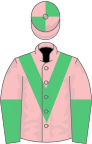 Pink, Emerald Green chevron, halved sleeves, quartered cap