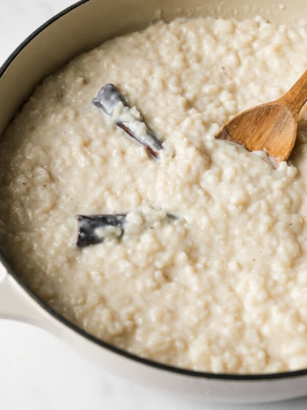 Arroz con Leche (Mexican rice pudding) in a pot ready to be eaten.