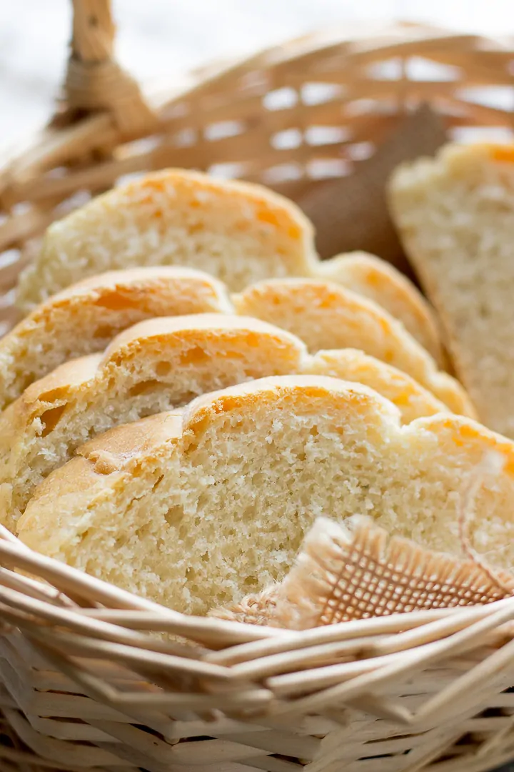 Slices of Blue Cheese bread in a basket.