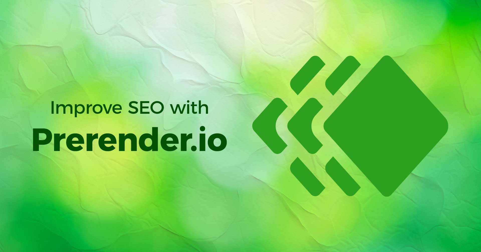 Il logo di Prerender con il testo &quot;Migliora il SEO con Prerender.io&quot;.