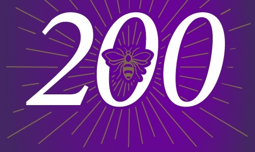 White 200 on a purple background.