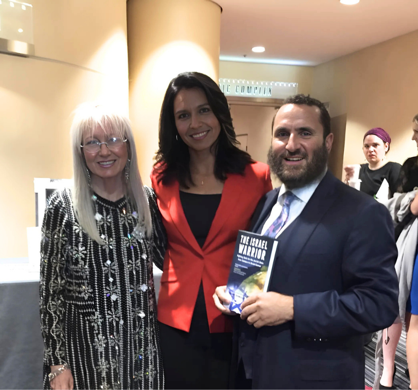 Gabbard poses with Netanyahu apologist Shmuley Boteach and top GOP donor Miriam Adelson at the Champions of Jewish Gabbard Israel FirstValues 2016 Gala