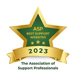 Gold and green star with text ASP best support websites of 2023