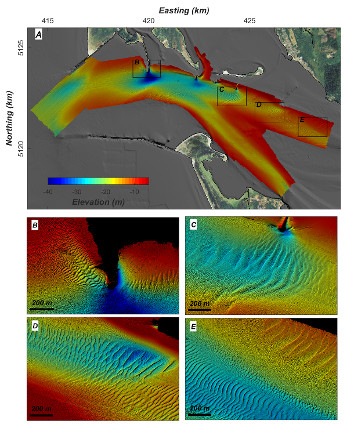 A) Swath map of data; B-E) sample detail pull-outs