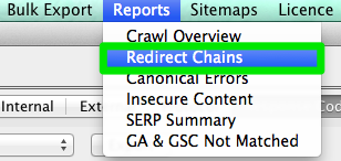 screaming frog redirect chains