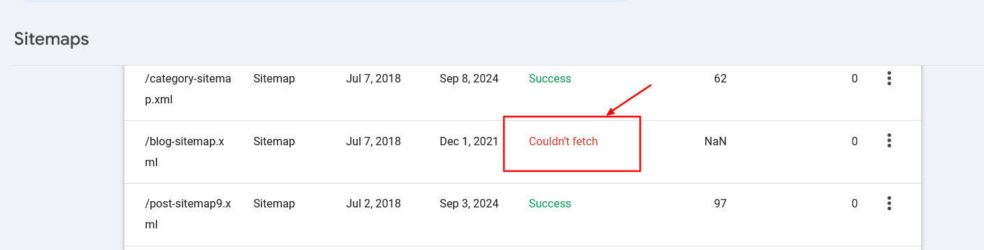 Sitemap fetch error in search console