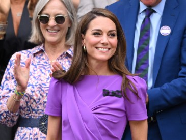 Catherine Princess of Wales court-side of Centre Court during the men's final on day fourteen of the Wimbledon Tennis Championships at the All England Lawn Tennis and Croquet Club on July 14, 2024 in London, England.