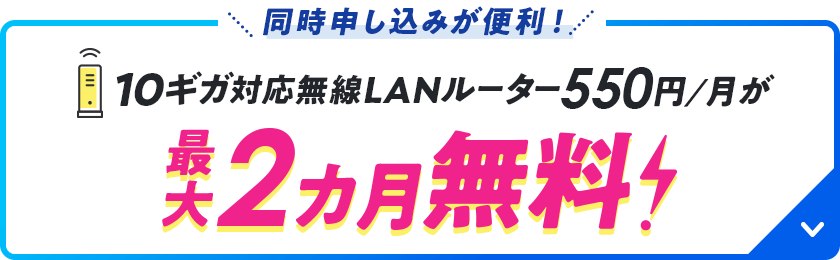 同時申し込みが便利！10ギガ対応無線LANルーター550円/月が最大2カ月無料！