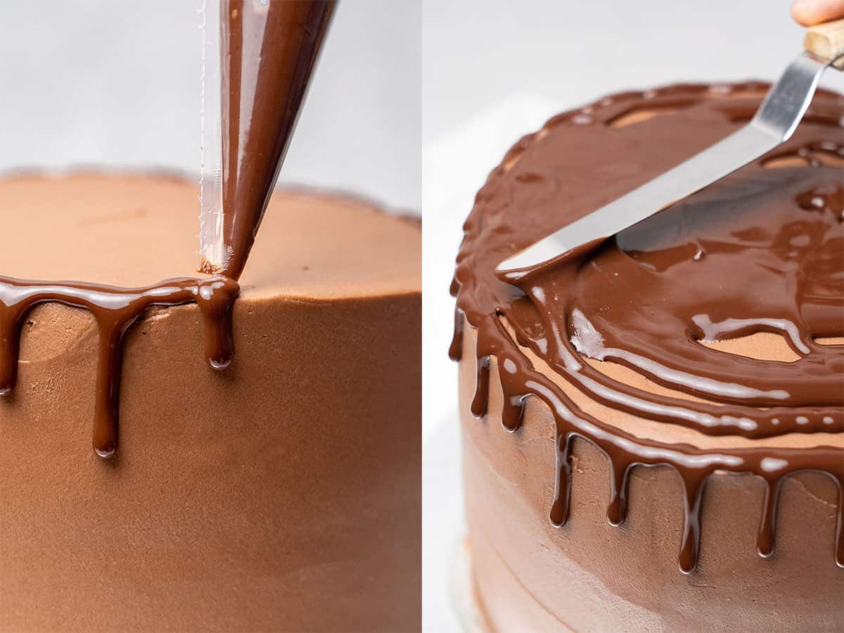 chocolate ganache drip decoration.