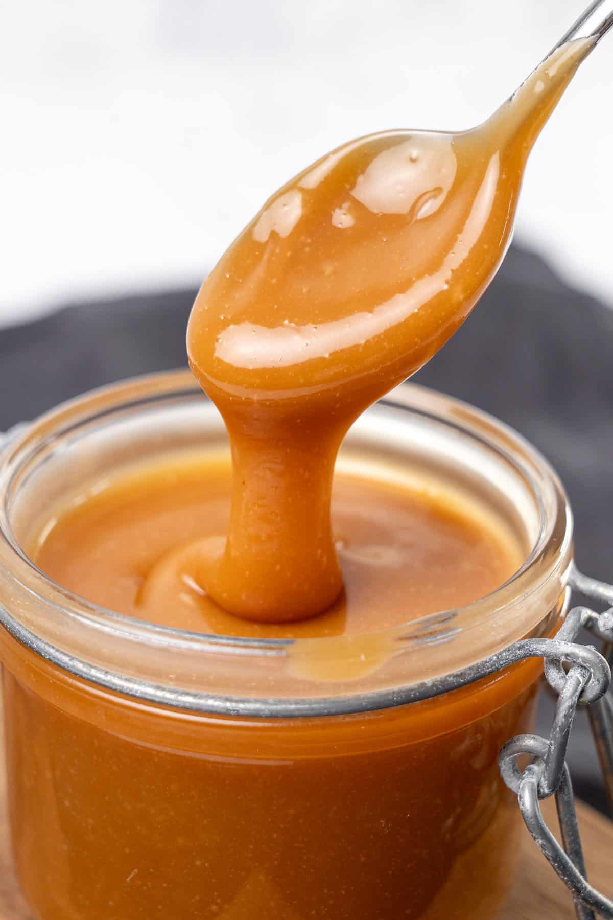 Homemade caramel in a jar.