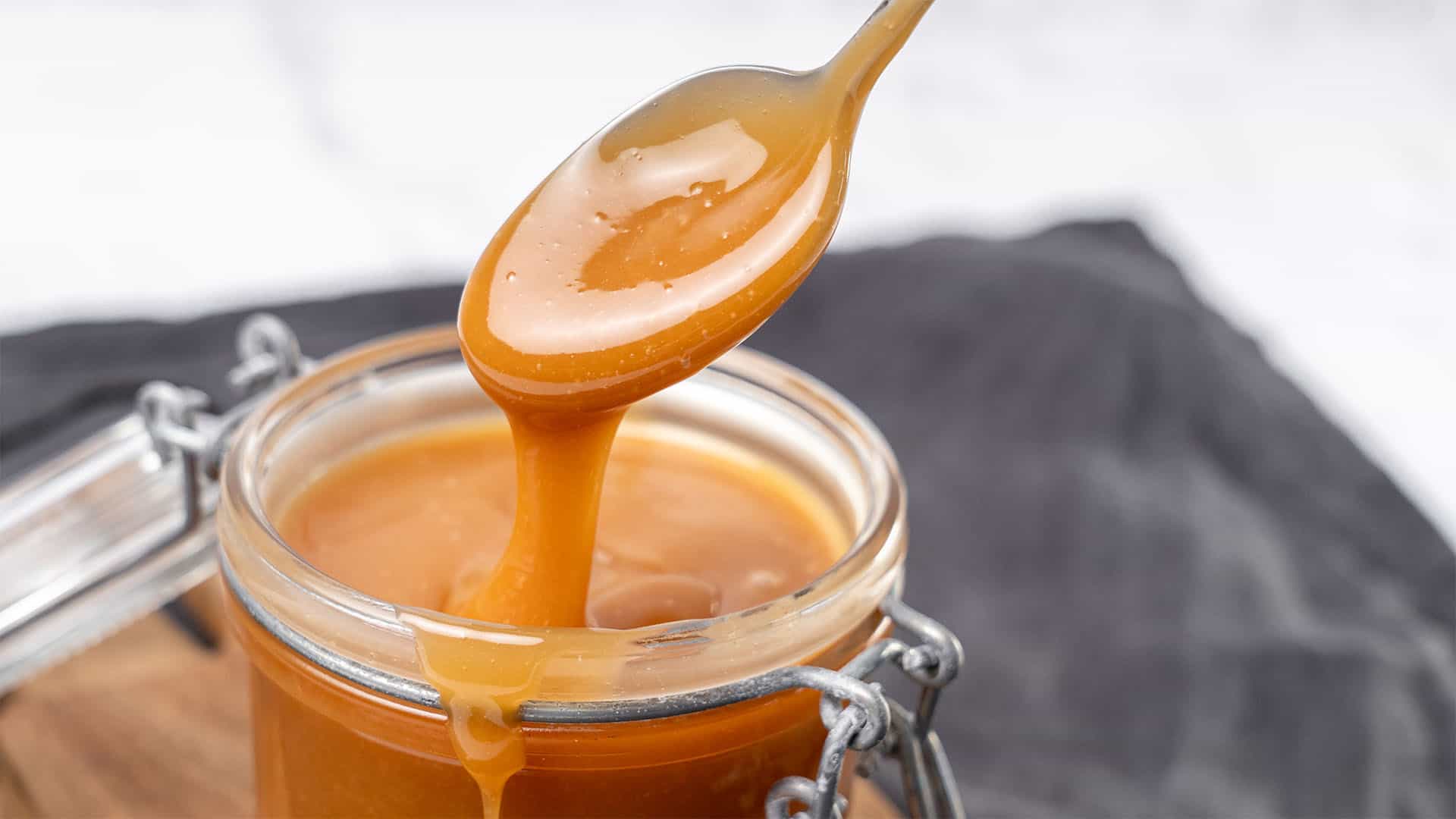 Homemade caramel in a jar.