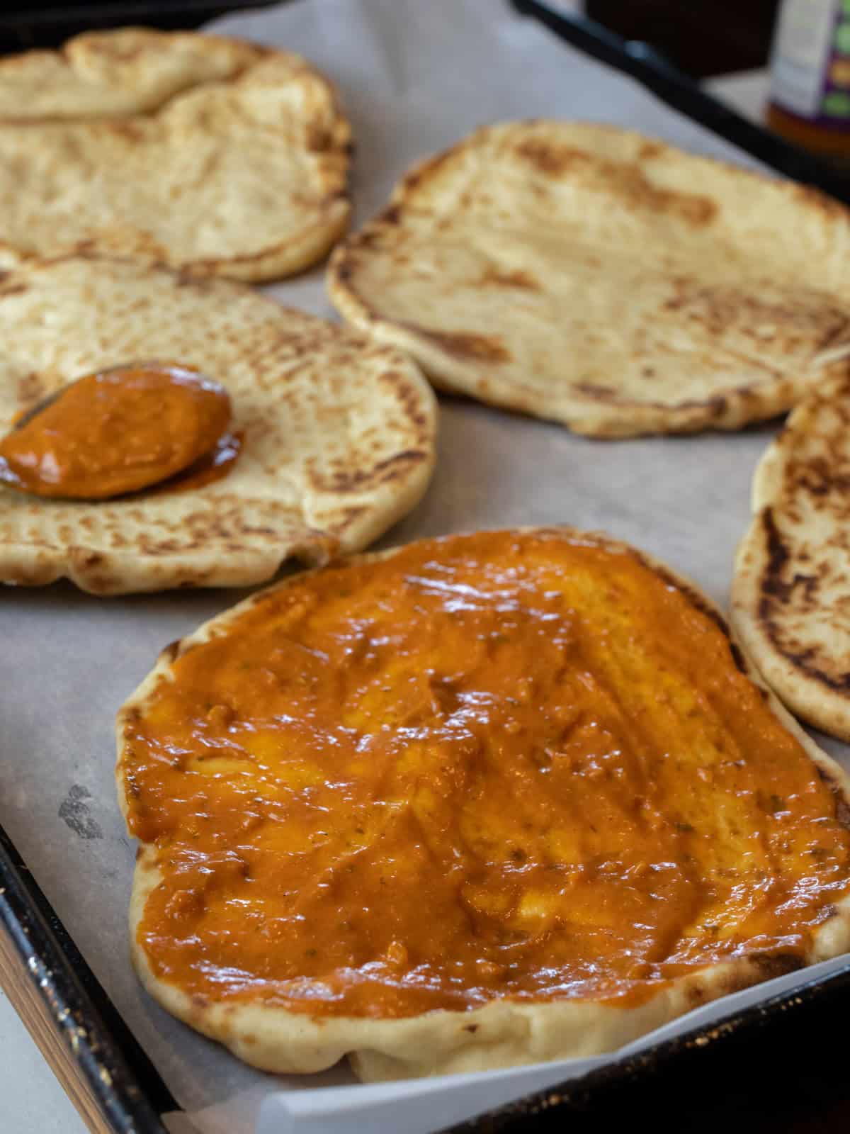 Naan bread with sauce.