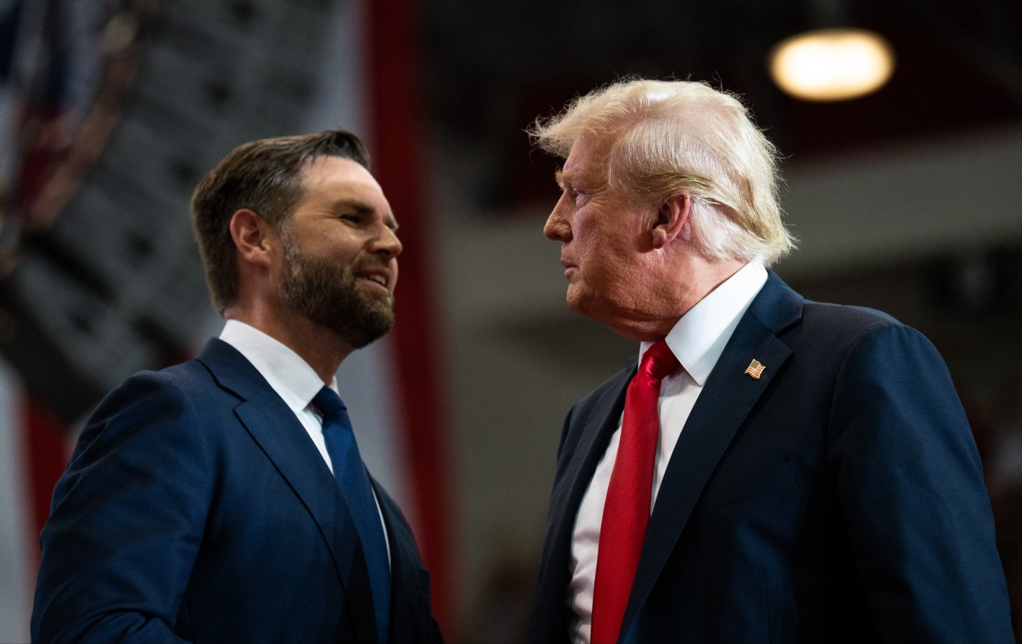 Donald Trump and JD Vance during a rally at Herb Brooks National Hockey Center on July 27, 2024, in St Cloud, Minnesota.