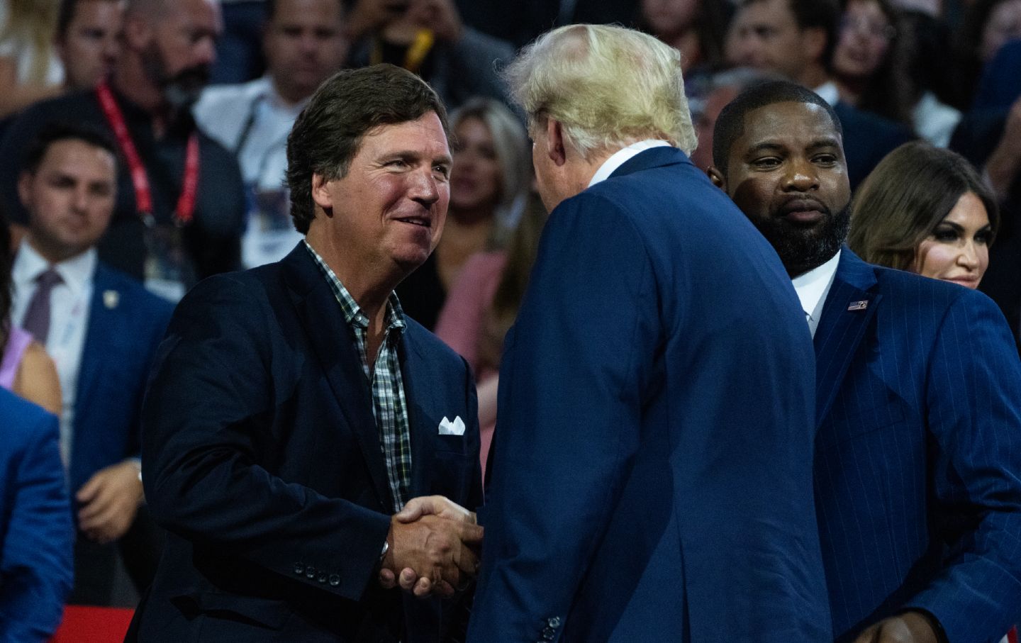 Who’s the daddy? Tucker Carlson and Donald Trump at the Republican National Convention in Milwaukee.