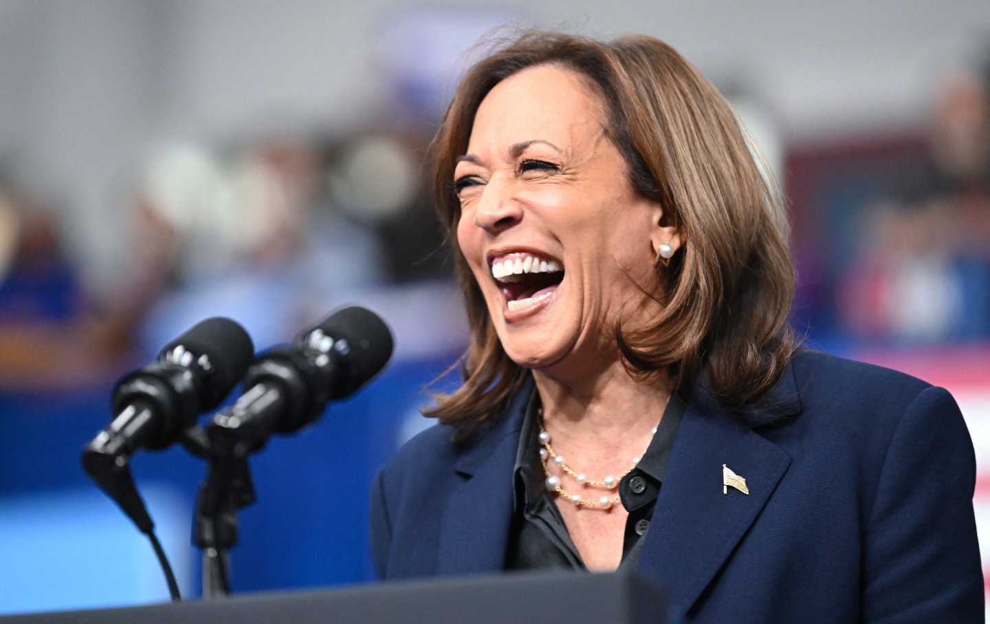 Kamala Harris speaks at University Wisconsin-La Crosse during a campaign event in La Crosse, Wisconsin, on October 17, 2024.