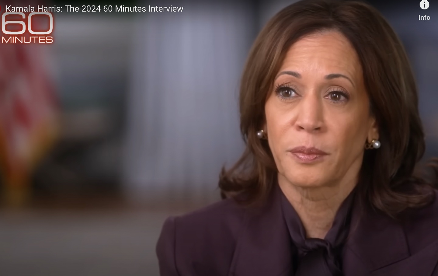 A screengrab of Vice President Kamala Harris during her interview with 60 Minutes, listening to a question from her interviewer.