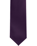 Solid Sateen Narrow Plum Purple Tie and Pocket Square