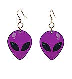 Wood Purple Alien Earrings