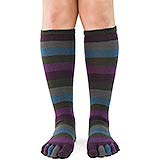 Blue Black and Purple Striped Toe Socks