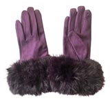 Faux Rabbit Fur Trim Purple Gloves