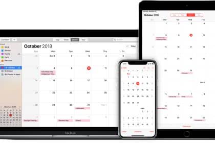 The macOS calendar app on MacBook, iPhone, and iPad.