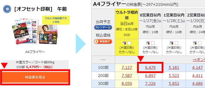 料金表をクリック