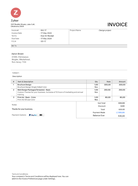 Zoho Invoice - Custom Templates